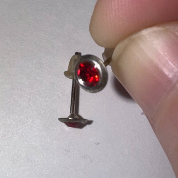 5 Mm Round Ruby Red Cz And Sterling Post Earrings - Picture 15 of 15